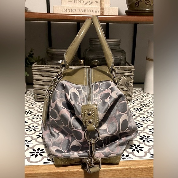 Coach Ashley Signature Sateen Grey Leather Satchel w/Strap - Picture 3 of 7